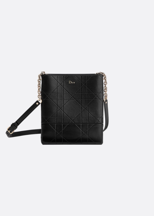 Dior Trianon Bag with Chain Black Flat Macrocannage