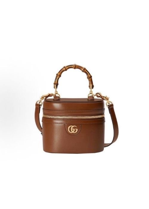 Gucci Mini Bamboo Vanity Case Shoulder Bag — Brown / Cuir Leather