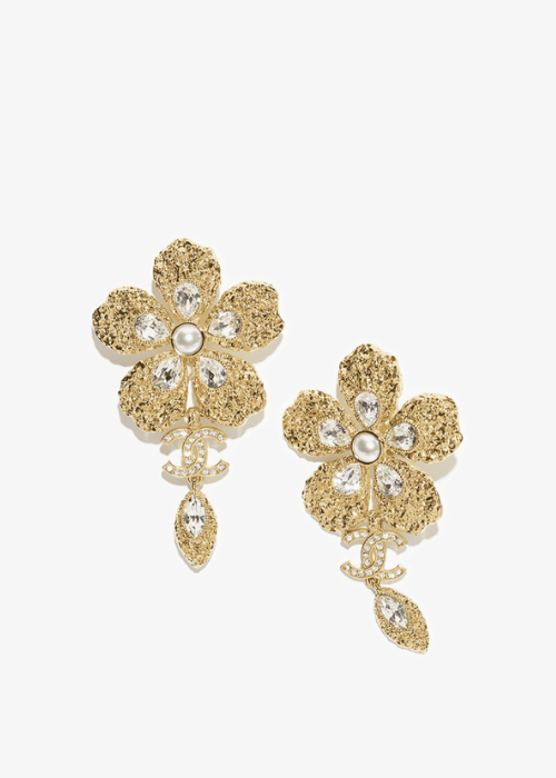 Clip-on pendant earrings - Metal, glass pearls