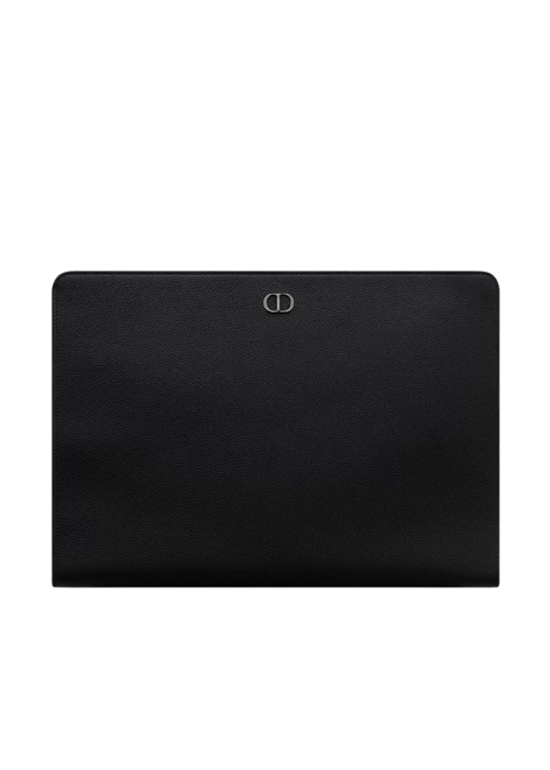 CD Icon Laptop Pouch Black Matte Grained Calfskin