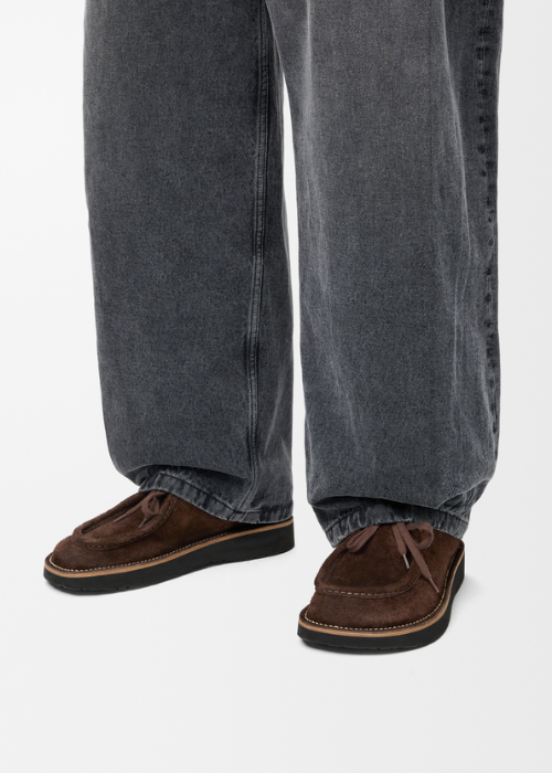  LOEWE Faro Lace-Up Shoes in Suede Calfskin (Dark Brown Colorway)