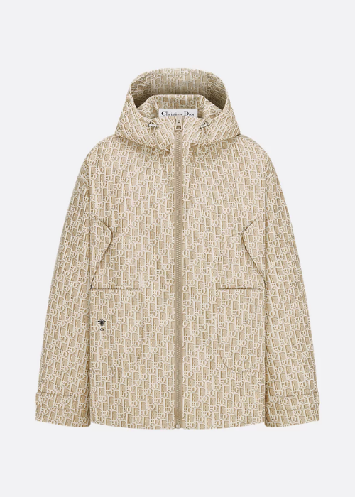 Hooded Jacket Beige Technical Jacquard