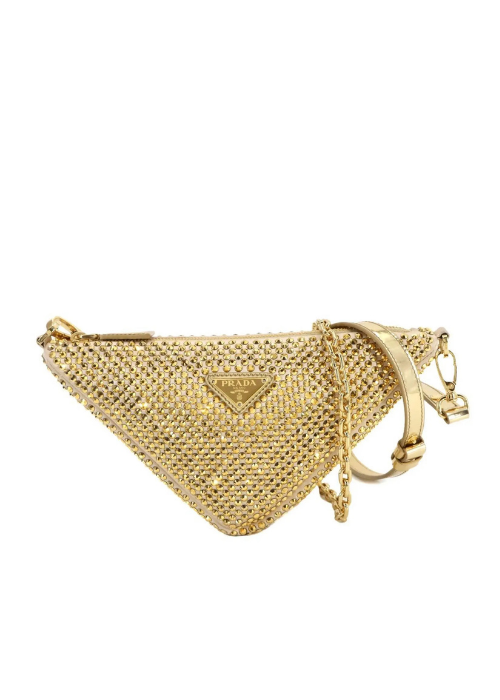 Triangle Mini Embellished Satin Shoulder Bag