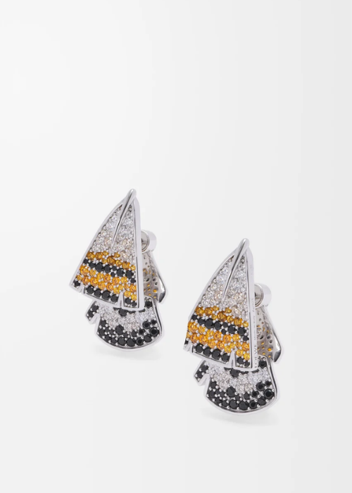  Loewe Feather Earrings in Sterling Silver and Crystals