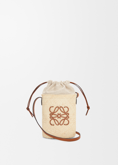 LOEWE Square Pocket in Iraca Palm and Calfskin 
