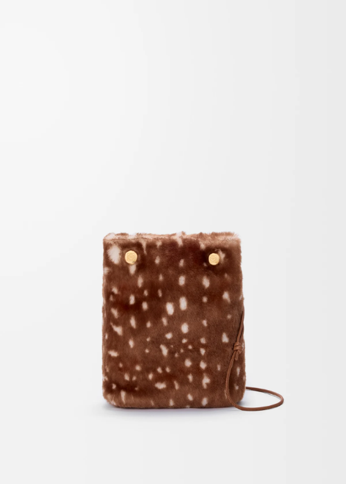 LOEWE Pebble Pouch in Printed Shearling (Brown/White) 