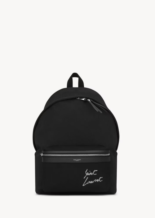 aint laurent embroidered city backpack in canvas in Black ...