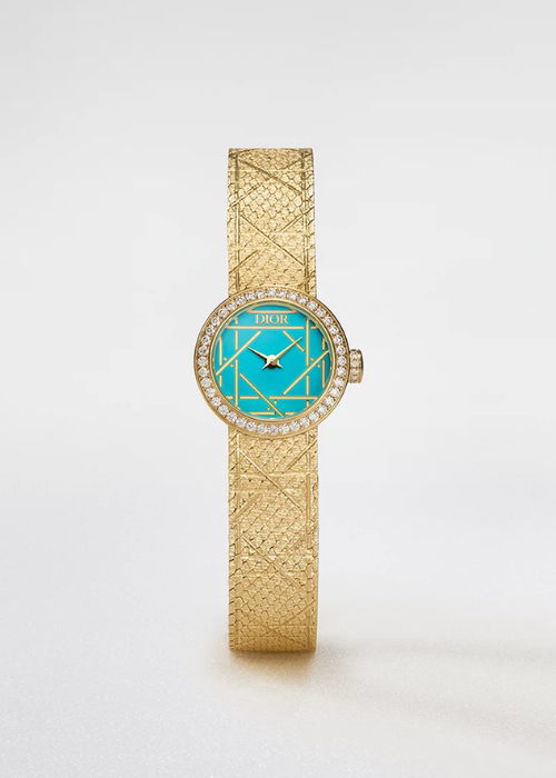 La Mini D My Dior Ø 19 mm, or jaune, laque turquoise