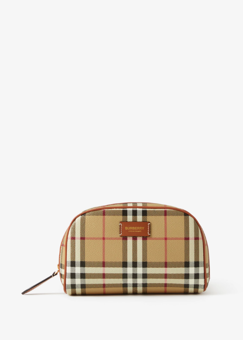 Small Check Travel Pouch in Archive beige