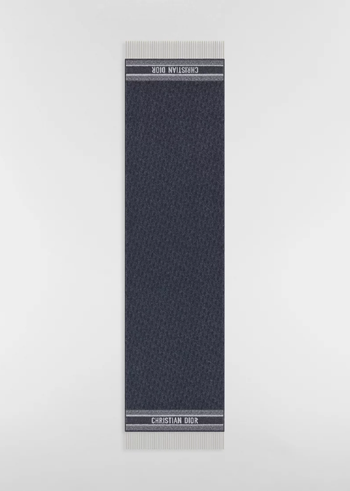 Dior Oblique Scarf Ecru and Navy Blue Cashmere 