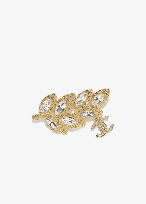 Brooch - Metal & diamantés, golden & crystal