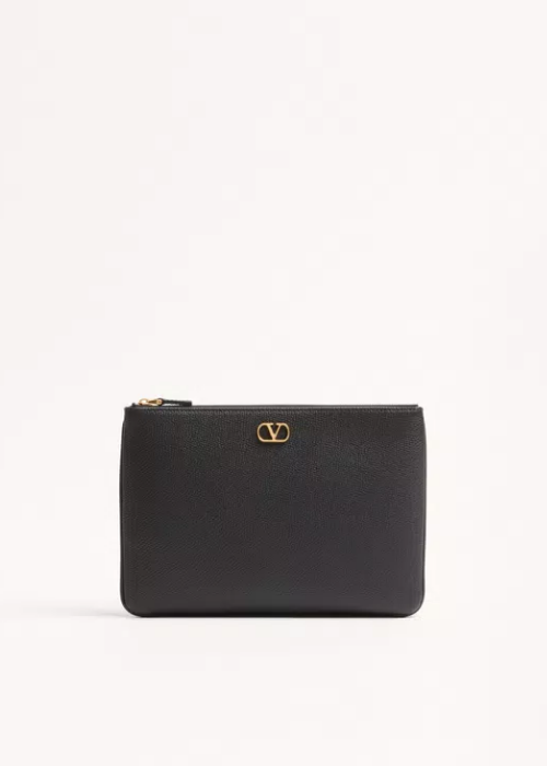 Vlogo Signature Grainy Calfskin Clutch Bag