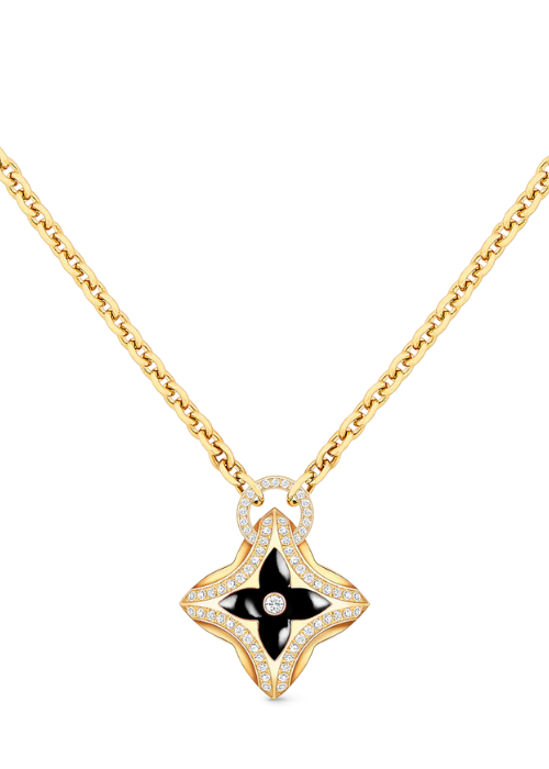 Ever Blossom Pendant, Yellow Gold, Onyx & Diamonds