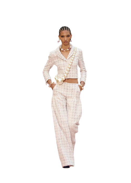 Trousers - Cotton tweed, ecru, pink & grey 