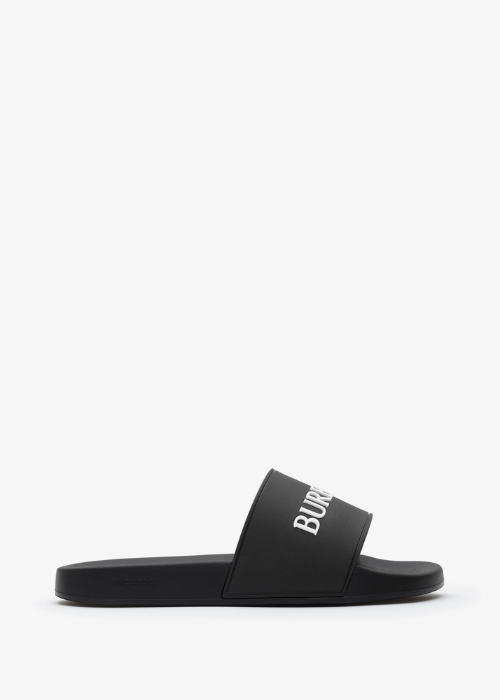  Burberry logo slides are crafted from black rubber