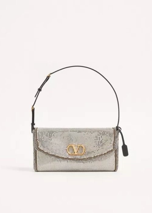 Valentino Garavani DeVain Small Metallic Mesh Shoulder Bag