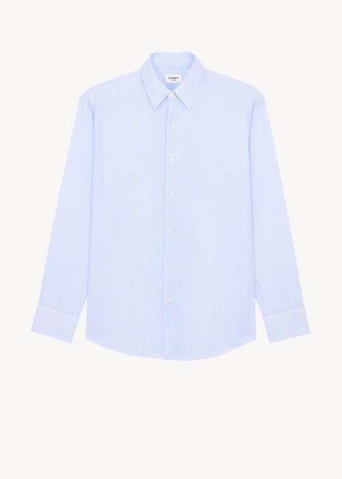 broad-shoulder shirt in striped cotton poplin in Blue