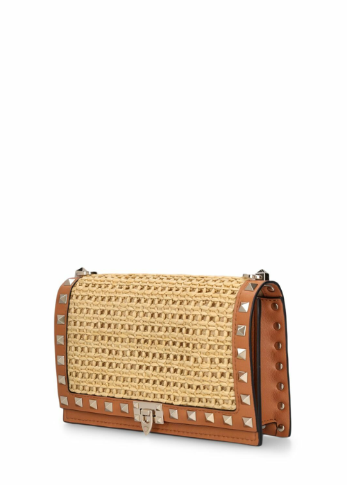 Raffia Beach Bag with Rivet Detailing