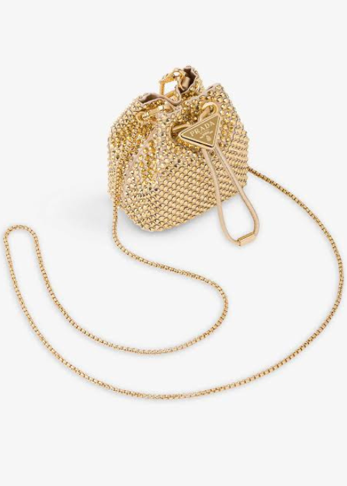 Crystal Embellished Woven Bucket Bag