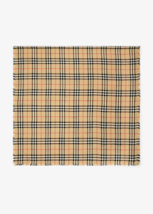 Check Cashmere Silk Scarf in Sand 