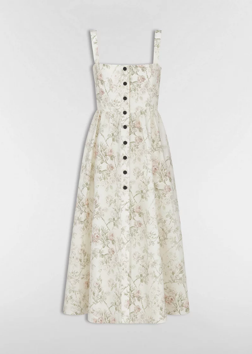 Mid-Length Flared Dress White Cotton and Silk 