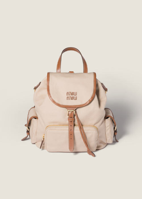 Cord Beige/brandy Canvas And Leather Backpack 