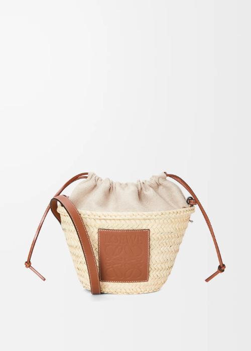 LOEWE Drawstring Bucket Bag in Palm Leaf and Calfskin