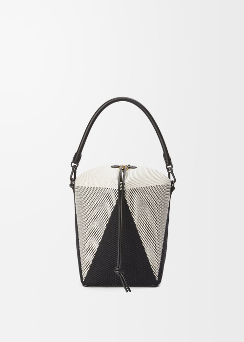 LOEWE Small Treasure Bako Bucket Bag in Canvas Jacquard and Calfskin.
