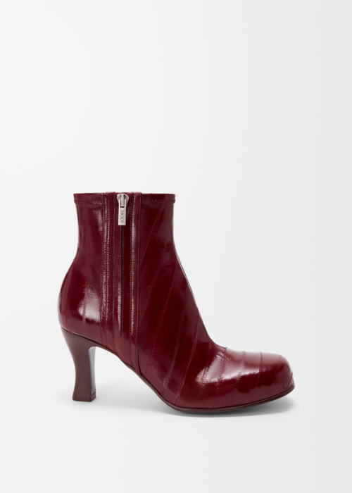 LOEWE Bobine Ankle Boot in Hagfish/Eel Skin (Burgundy) 