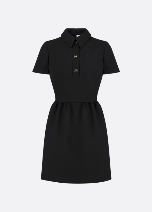 Fitted Dress with CD Buttons Black Wool and Silk 