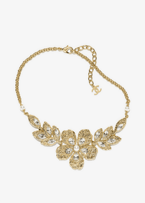 Necklace - Metal, glass pearls & diamantés