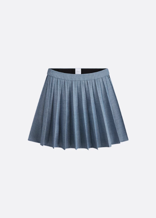 Pleated Miniskirt Blue Virgin Wool Tweed | DIOR