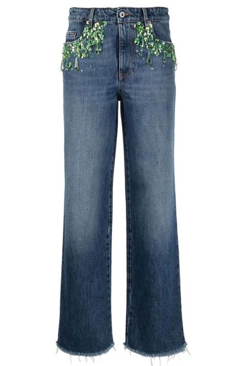 Miu Miu Crystal-Embellished Denim Jeans – Luxe Sparkle Detailing