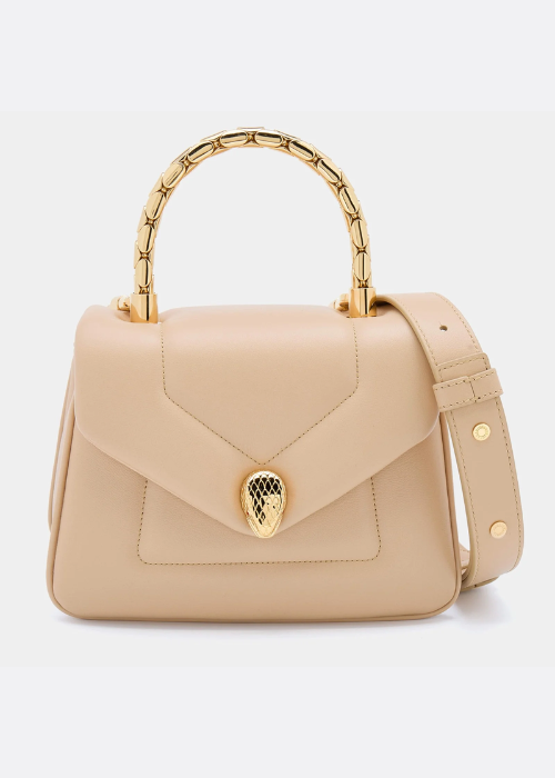 BVLGARI Serpenti Reverse Top Handle Bag in Beige Leather